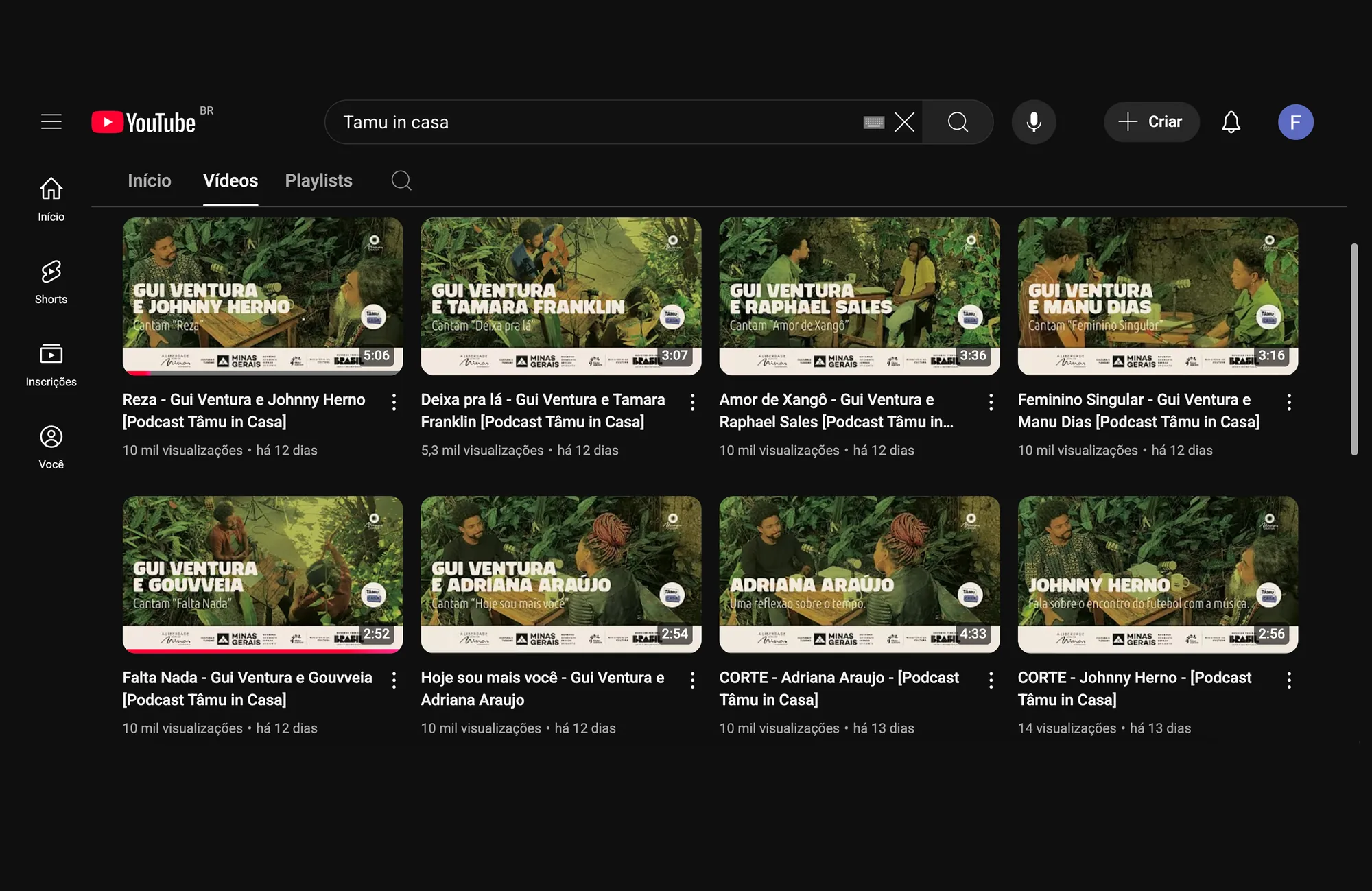 Tâmu in Casa YouTube channel with episode thumbnails