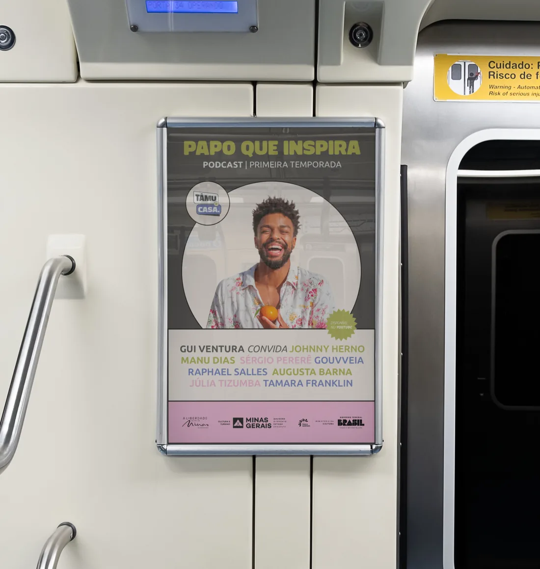 Podcast poster in a subway car