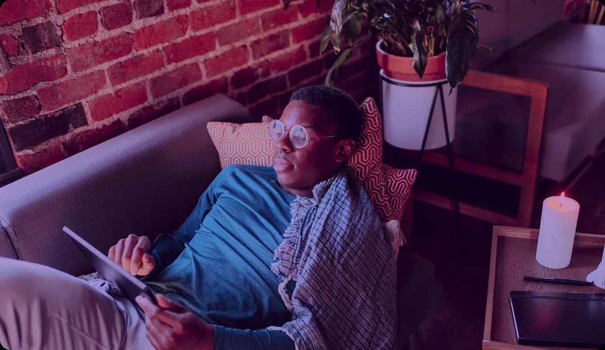 Home seeker using tablet