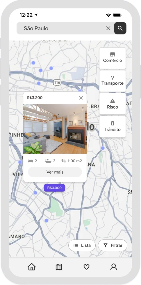 Contextual listing card opened from a map pin