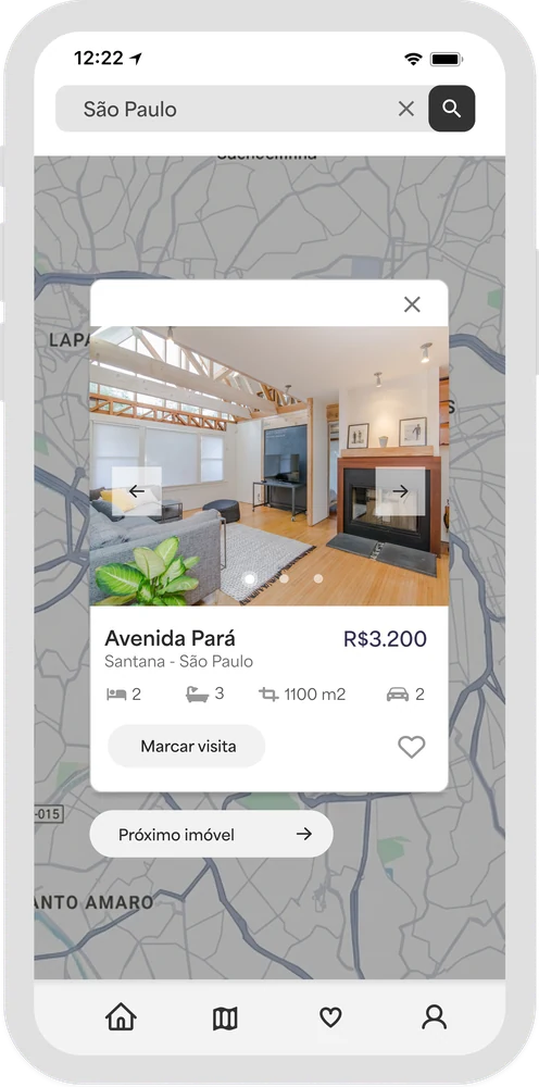 Listing card with photo gallery and next-property navigation